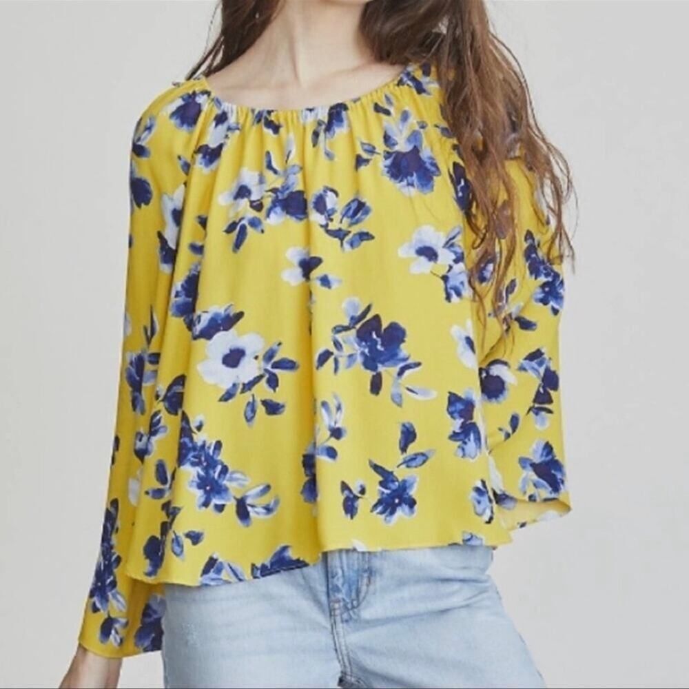 Elizabeth & James Yellow Floral Peasant Top Size Medium